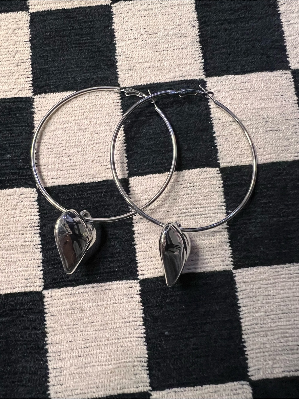 Silver-Tone Heart Charm Hoop Earrings | Statement Jewelry